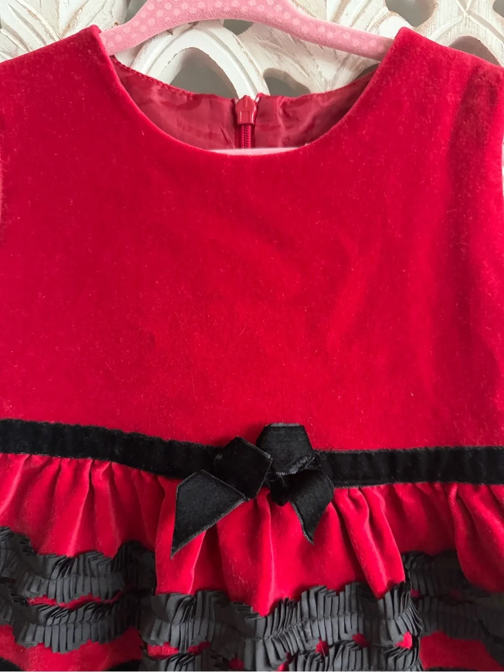 Red Velvet Holiday Dress Size 4T with Black Ruffle